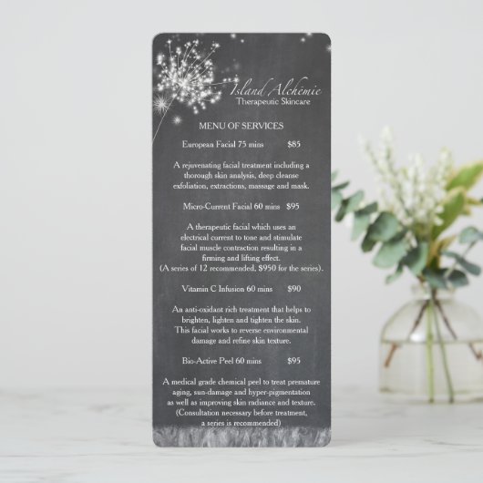 Chalkboard Dandelions Spa Business Menu (Debout devant)
