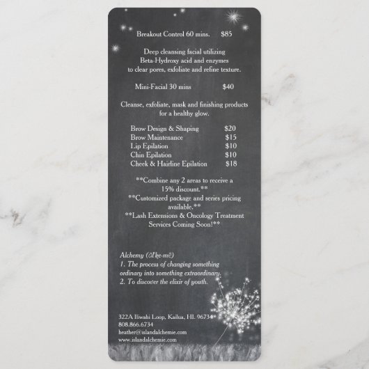 Chalkboard Dandelions Spa Business Menu (Dos)