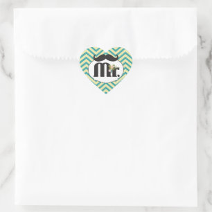 Chalkboard de heer Yellow en Green Zigzag Chevron Hart Sticker