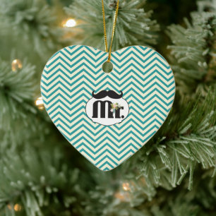 Chalkboard de heer Yellow en Green Zigzag Chevron Keramisch Ornament