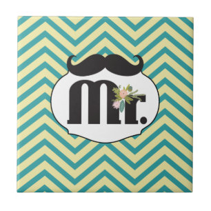 Chalkboard de heer Yellow en Green Zigzag Chevron Tegeltje