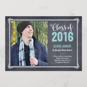 Chalkboard Delight Afstuderen Announcement Blue Aankondiging
