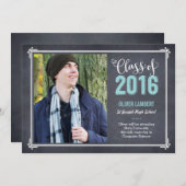 Chalkboard Delight Afstuderen Announcement Blue Aankondiging (Voorkant / Achterkant)