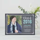 Chalkboard Delight Graduation Faire-part Bleu (Debout devant)