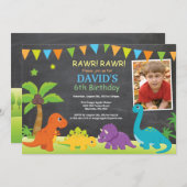 Chalkboard Dinosaur Anniversaire Invitation Dino P (Devant / Derrière)