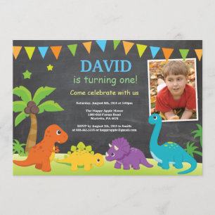 Chalkboard Dinosaur Anniversaire Invitation Dino P
