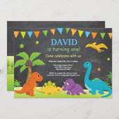 Chalkboard Dinosaur Anniversaire Invitation Dino P (Devant / Derrière)