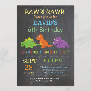 Chalkboard Dinosaur Anniversaire Invitation Dino P