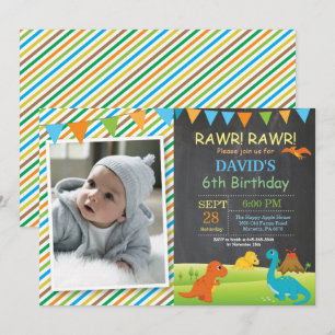 Chalkboard Dinosaur Birthday Invitation Dino Party Kaart