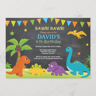 Chalkboard Dinosaur Birthday Invitation Dino Party Kaart