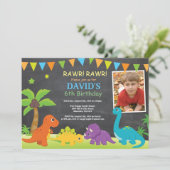 Chalkboard Dinosaur Birthday Invitation Dino Party Kaart (Staand voorkant)