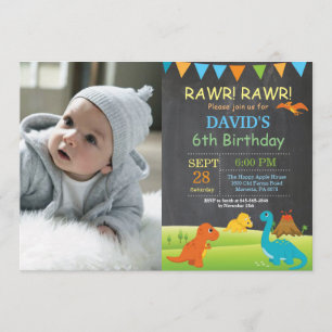 Chalkboard Dinosaur Birthday Invitation Dino Party Kaart