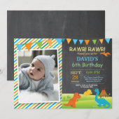 Chalkboard Dinosaur Birthday Invitation Dino Party Kaart (Voorkant / Achterkant)