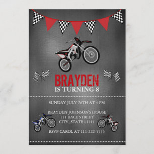 Chalkboard Dirt Bike Birthday Uitnodiging