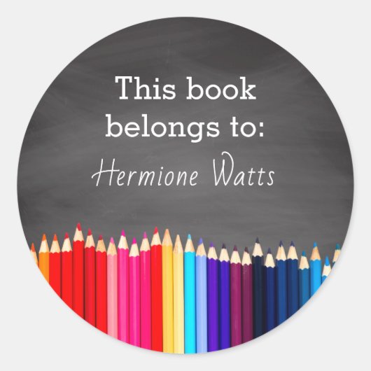 Chalkboard Dit boek behoort tot potloden Bookplate Ronde Sticker (Voorkant)
