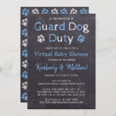 Chalkboard Dog Blue Boy Virtual Baby shower Kaart (Voorkant / Achterkant)