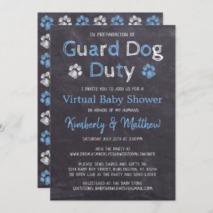 Chalkboard Dog Blue Boy Virtual Baby shower Kaart