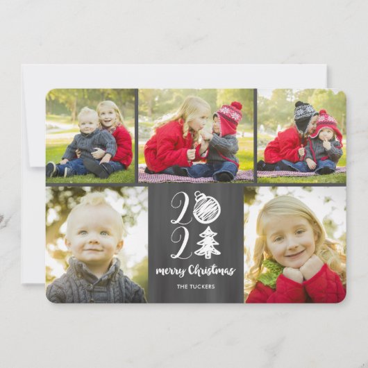 Chalkboard Doodle 2021 Photo Collage Feestdagenkaart (Voorkant)