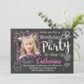 Chalkboard Doodles Girls Birthday Party Invitation (Debout devant)