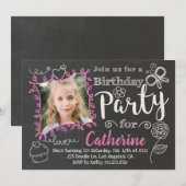 Chalkboard Doodles Girls Birthday Party Invitation (Devant / Derrière)