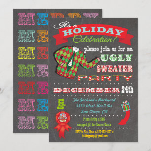 Chalkboard Douille moche Noël Fête Invitation