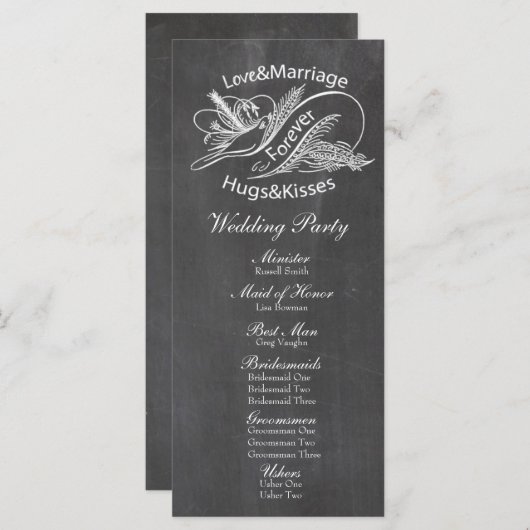 Chalkboard Dove Wedding Programma (Voorkant / Achterkant)