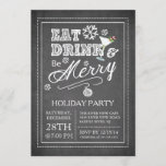 Chalkboard Eat Drink Be Joyeux Holiday Invitation<br><div class="desc">Chalkboard moderne et tendance Eat Drink Be Merry Holiday Invitation avec typographie,  flocons de neige,  un martini verre avec un sucre de canne rouge et blanc.  Invitation de noël élégant et chic pour toutes vos rencontres d'hiver festives...  office party,  compagnie party,  cocktail party et dîner party.</div>