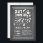 Chalkboard Eat Drink Be Joyeux Holiday Invitation<br><div class="desc">Chalkboard moderne et tendance Eat Drink Be Merry Holiday Invitation avec typographie,  flocons de neige,  un martini verre avec un sucre de canne rouge et blanc. Élégante et chic invitation de noël pour tous vos rassemblements d'hiver festifs...  office party,  compagnie party,  cocktail party & dîner party.</div>