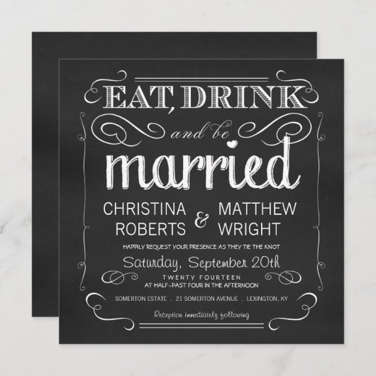 Chalkboard Eat Drink Be Married Invitations (Devant / Derrière)
