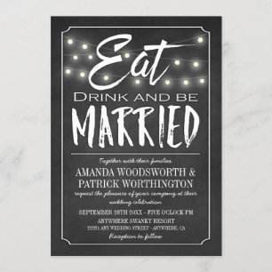 Chalkboard Eat Drink & Be Married Wedding Invites Kaart