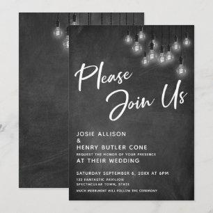 Chalkboard Edison Lights Doe mee aan de bruiloft Kaart