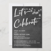 Chalkboard Edison Lights Modern Let's Celebrate Kaart (Voorkant)