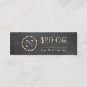Chalkboard Elegant Monogram Mini Discount Card Mini Visitekaartje
