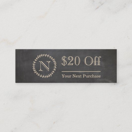 Chalkboard Elegant Monogram Mini Discount Card Visitekaartje (Voorkant)