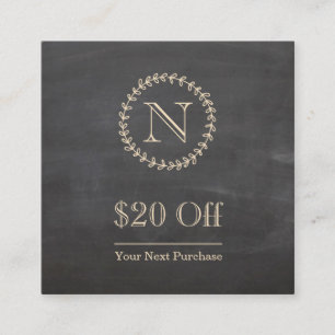 Chalkboard Elegant Monogram Square Discount Card Vierkante Visitekaartje