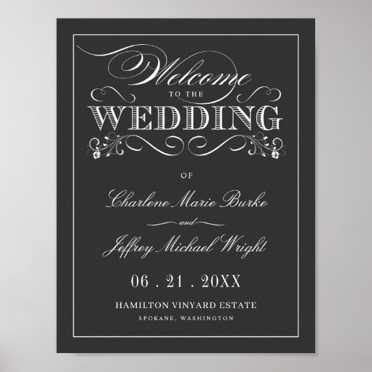  Chalkboard Elegant Wedding Welkomstteken Poster (Voorkant)