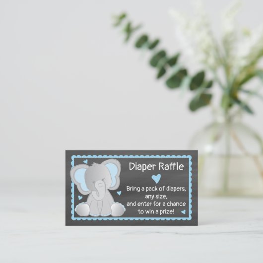 Chalkboard Elephant Baby Boy Shower Diaper Raffle Informatiekaartje (Staand voorkant)