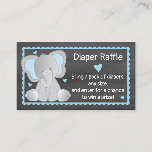 Chalkboard Elephant Baby Boy Shower Diaper Raffle Informatiekaartje (Voorkant)