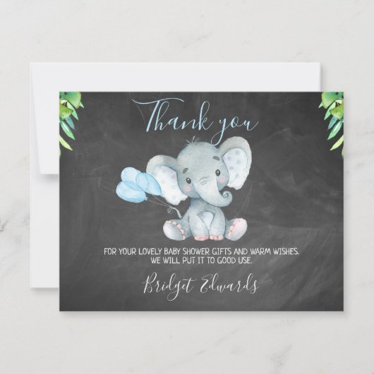 Chalkboard Elephant Baby shower Hartelijk dank Bedankkaart (Voorkant)