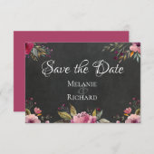 Chalkboard en Blush Floral Save the Date Card (Voorkant / Achterkant)