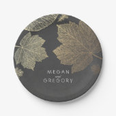 Chalkboard en Gold Fall Leaves Wedding Papieren Bordje (Voorkant)