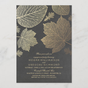 Chalkboard en Gold Leaves Herfst Engagement Party Kaart