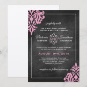 Chalkboard en Pink Damask Wedding Invitations Kaart (Voorkant / Achterkant)