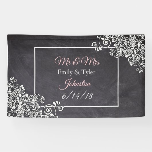 Chalkboard en Roze Heart Wedding Banner (Horizontaal)
