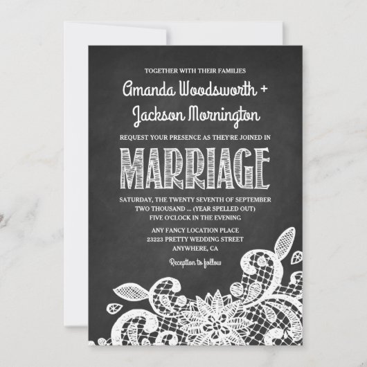 Chalkboard et dentelle Rustic Wedding Invitations (Devant)