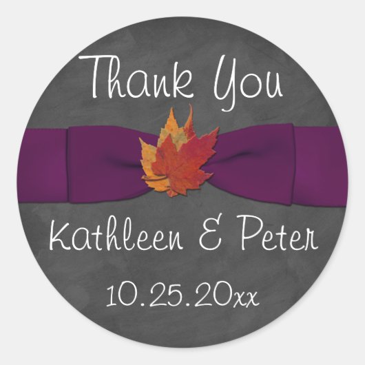 Chalkboard, Fall Leaves Wedding Sticker 2 - Paars (Voorkant)