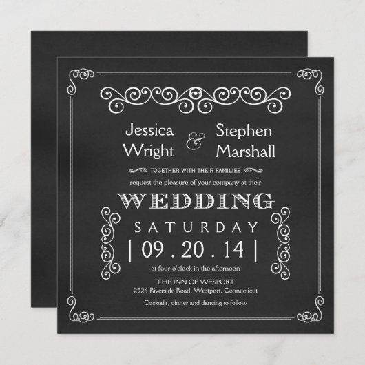 Chalkboard Fancy Square Wedding Invitations Kaart (Voorkant / Achterkant)