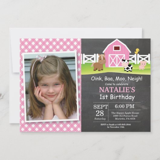 Chalkboard Farm Anniversaire Invitation Barnyard P (Devant)