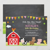 Chalkboard Farm Anniversaire Invitation Barnyard P (Devant / Derrière)