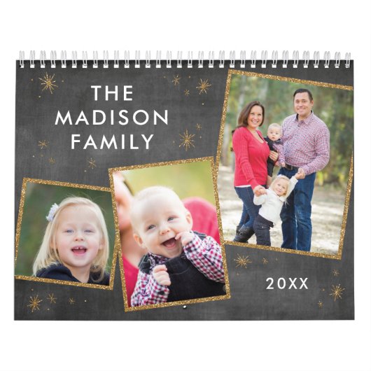 Chalkboard & Faux Gold Glitter Photo Collage Kalender (Hoes)